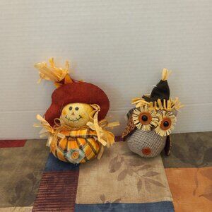 Scarecrow Shelf Sitter and Owl Shelf Sitter for Thanksgiving Set of 2